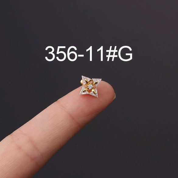 Stainless Steel Fashion Geometric Electroplated Zircon Ear Bone Puncture Earrings For Women