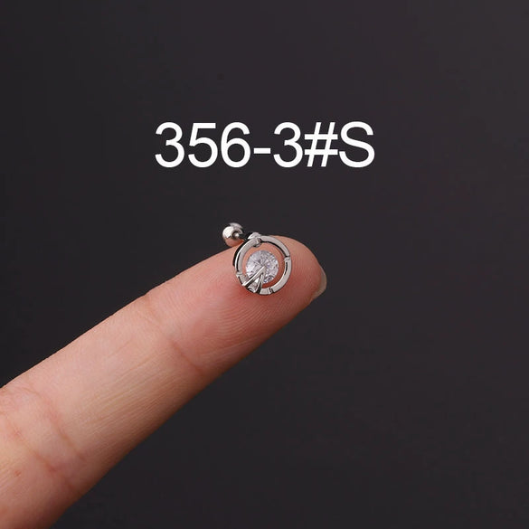Stainless Steel Fashion Geometric Electroplated Zircon Ear Bone Puncture Earrings For Women
