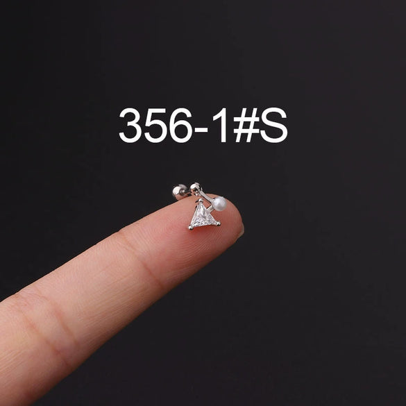Stainless Steel Fashion Geometric Electroplated Zircon Ear Bone Puncture Earrings For Women