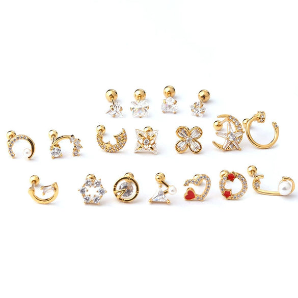 Stainless Steel Fashion Geometric Electroplated Zircon Ear Bone Puncture Earrings For Women