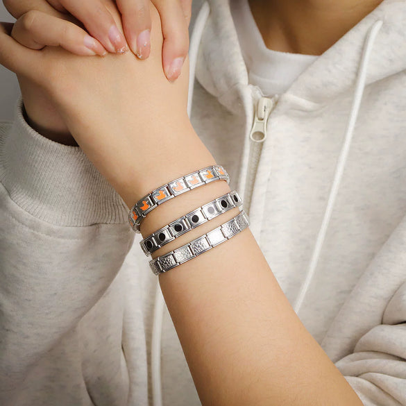 Stainless Steel Fashion Geometric Square Hook Heartshaped Elastic Diy Bracelet With Glow Module And Granular Accessories Electroplated