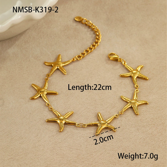 Stainless Steel Fashion Geometric Style Bracelet With Hollow Starfish Shell Heart Pattern And Electroplating Process For Women