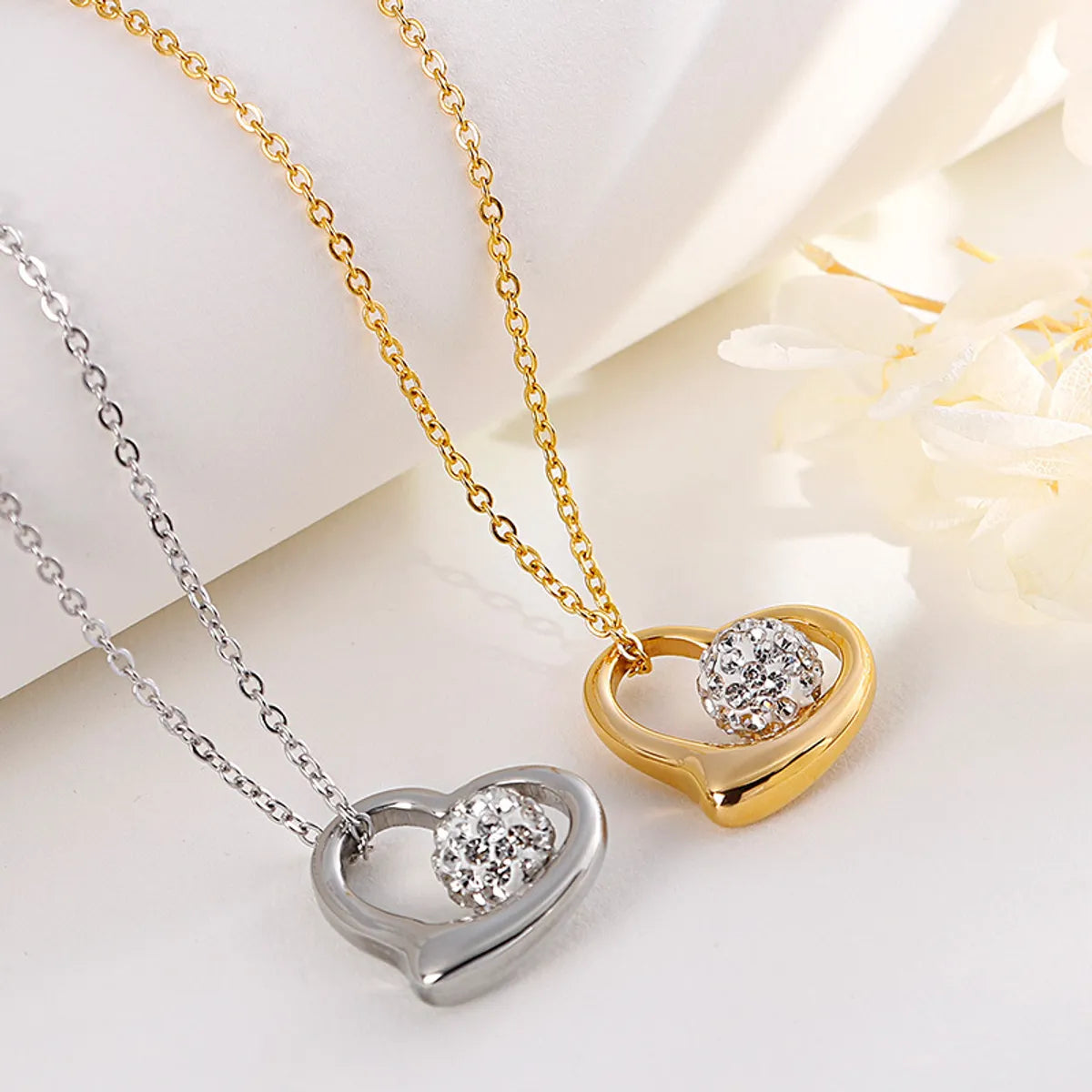 Stainless Steel Fashion Hollow Heart-shaped Necklace Earrings Two-piece Set