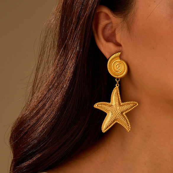 Stainless Steel Fashion Minimalist Geometric Star Earrings With Electroplating For Women