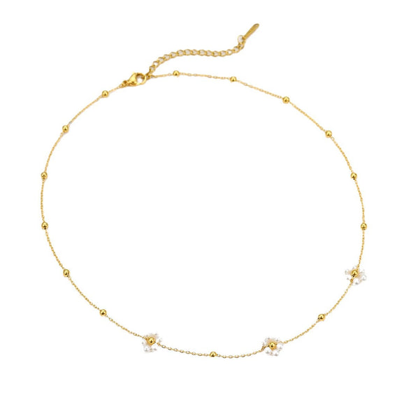 Stainless Steel Fashion Necklace With Pearl Flower Tassel Electroplated Jewelry