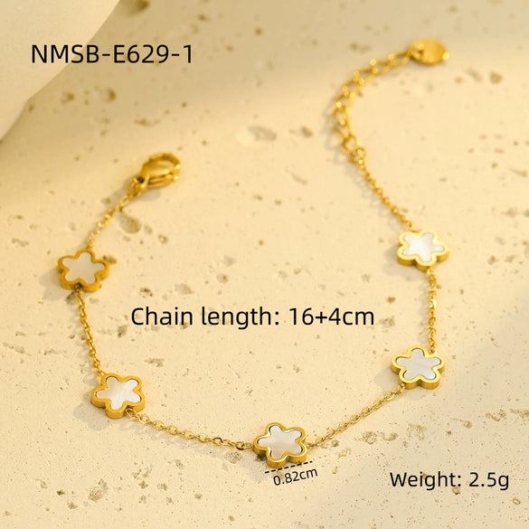 Stainless Steel Fashion Ol Style Fiveleaf Petals Fritillaria Bracelet With Electroplating