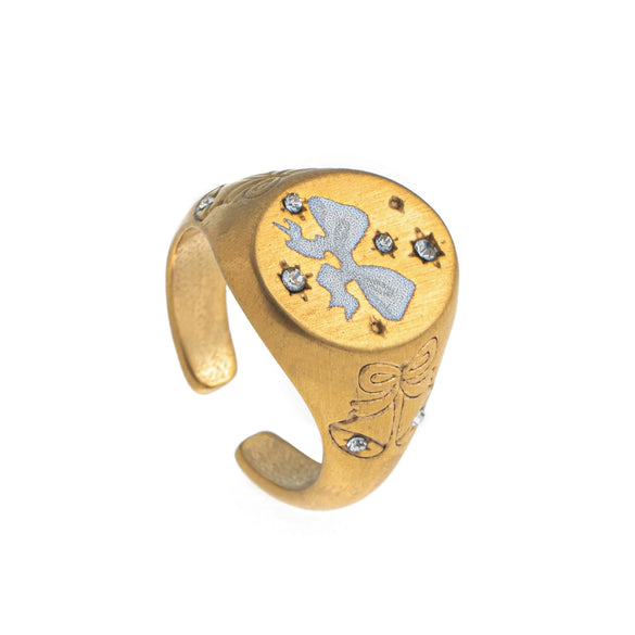 Stainless Steel Fashion Ring With Heart Shape Lion Mermaid Pattern Furnace Vacuum Plating