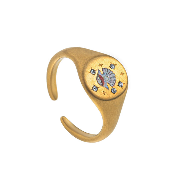 Stainless Steel Fashion Ring With Heart Shape Lion Mermaid Pattern Furnace Vacuum Plating