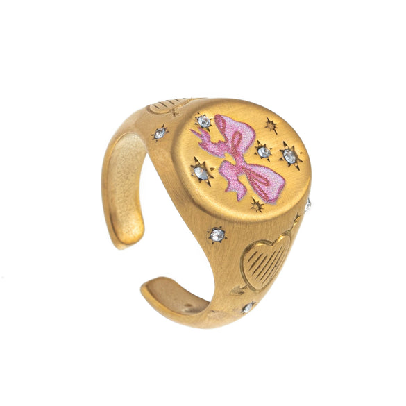 Stainless Steel Fashion Ring With Heart Shape Lion Mermaid Pattern Furnace Vacuum Plating