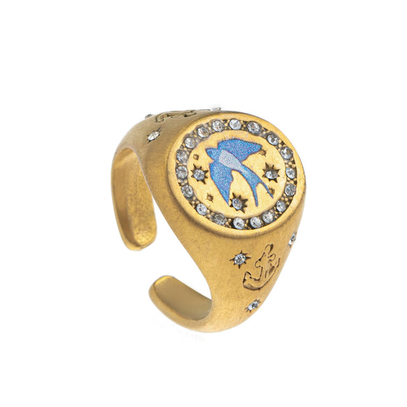 Stainless Steel Fashion Ring With Heart Shape Lion Mermaid Pattern Furnace Vacuum Plating