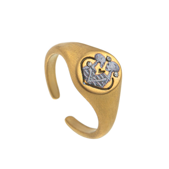 Stainless Steel Fashion Ring With Heart Shape Lion Mermaid Pattern Furnace Vacuum Plating