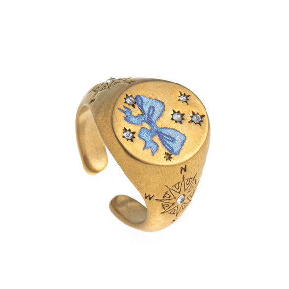 Stainless Steel Fashion Ring With Heart Shape Lion Mermaid Pattern Furnace Vacuum Plating