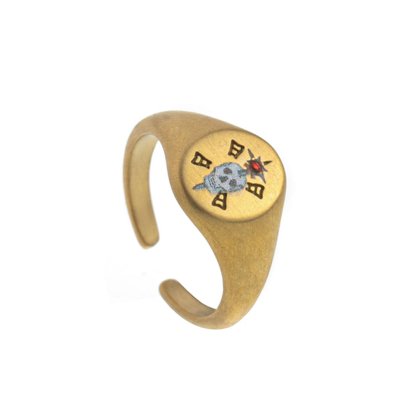 Stainless Steel Fashion Ring With Heart Shape Lion Mermaid Pattern Furnace Vacuum Plating