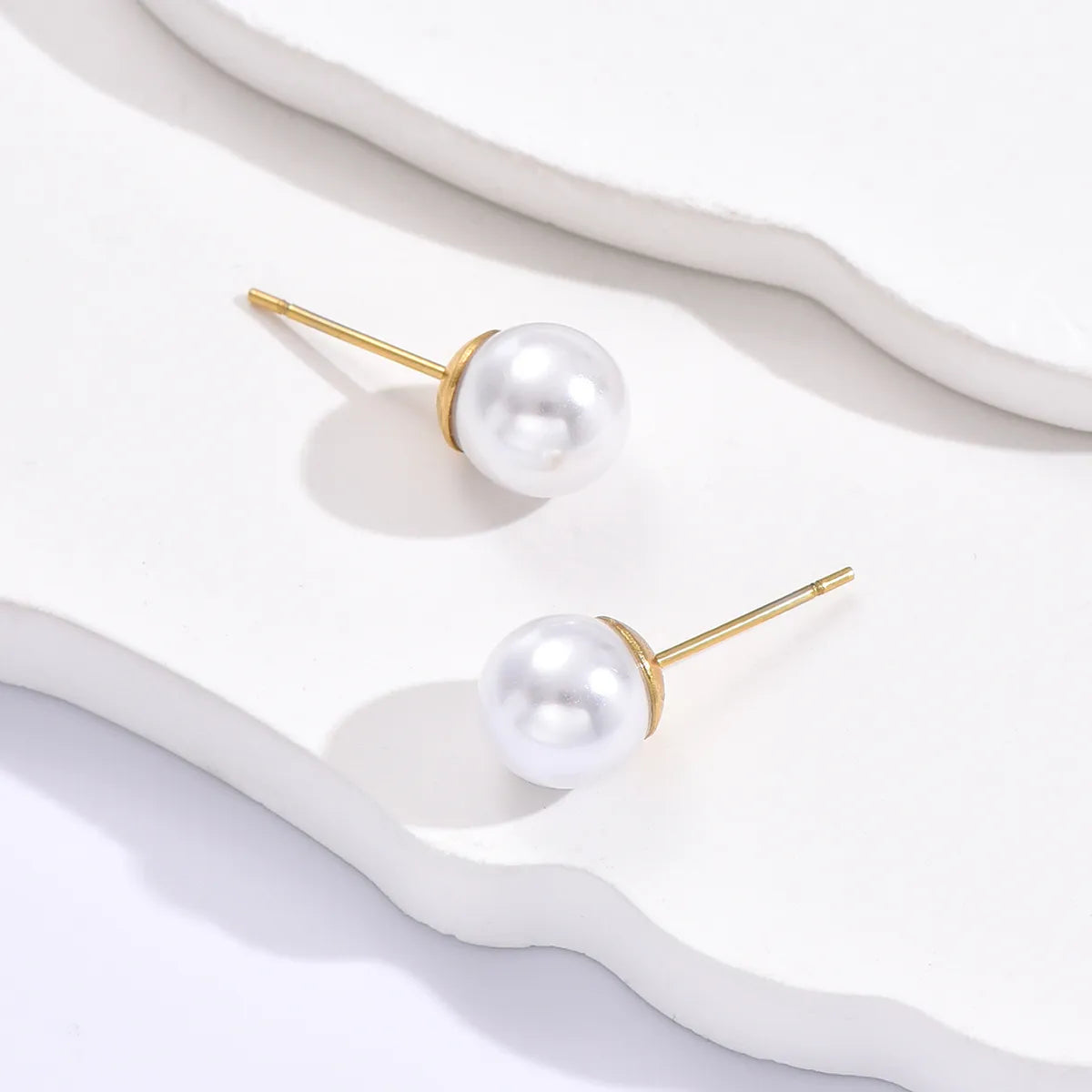 Stainless Steel Fashion Simple Pearl Stud Gold Earrings