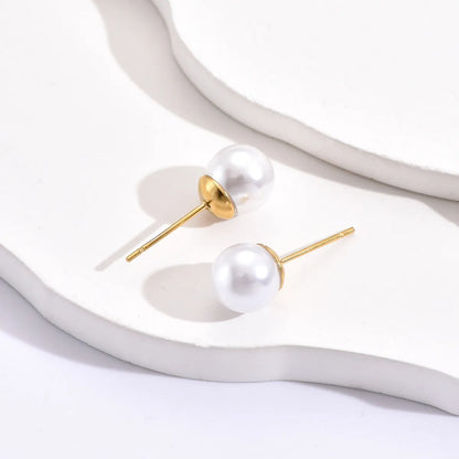 Stainless Steel Fashion Simple Pearl Stud Gold Earrings