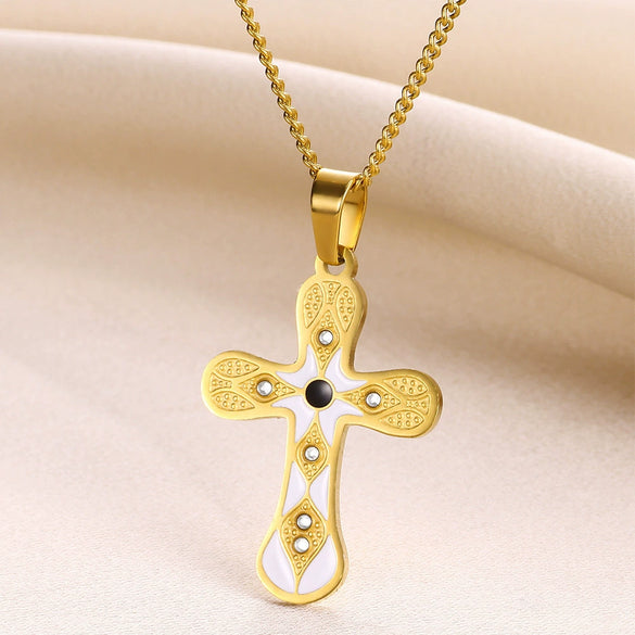 Stainless Steel Fashion Simple Style Cross Diamond Necklace Electroplated For Unisex