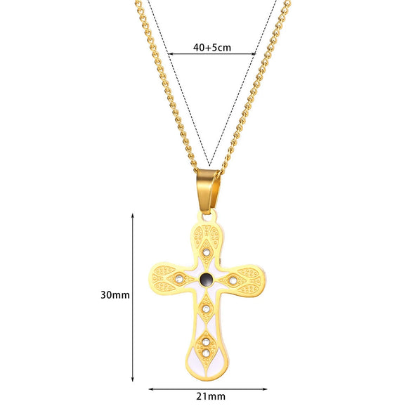 Stainless Steel Fashion Simple Style Cross Diamond Necklace Electroplated For Unisex