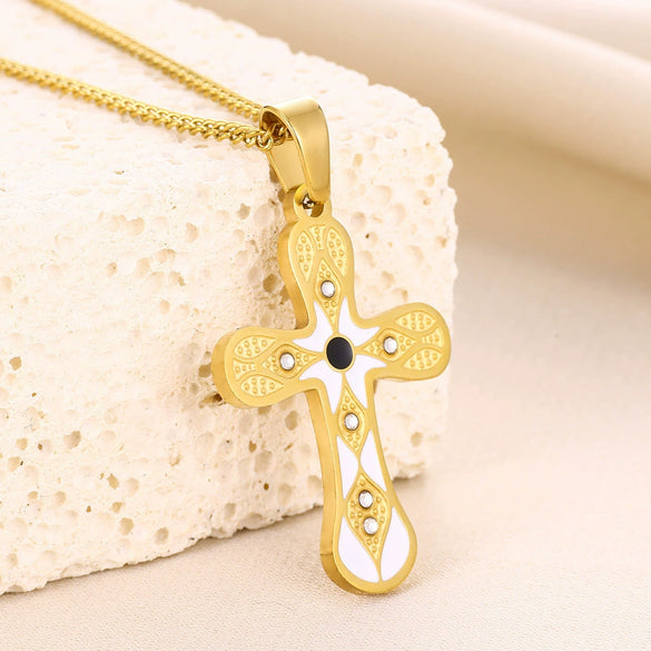 Stainless Steel Fashion Simple Style Cross Diamond Necklace Electroplated For Unisex