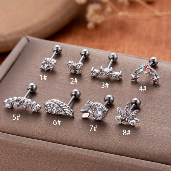 Stainless Steel Fashion Women's Earrings With Fivepointed Star Butterfly And Heart Pattern Electroplated