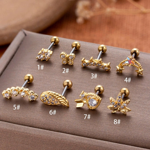 Stainless Steel Fashion Women's Earrings With Fivepointed Star Butterfly And Heart Pattern Electroplated