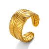 Stainless Steel Feather Hiphop Opening Adjustable Real Gold Electroplated Ring