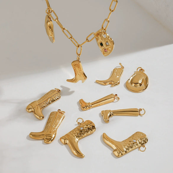 Stainless Steel Female Boots Accessories With Diamond And Totem Pattern Electroplating