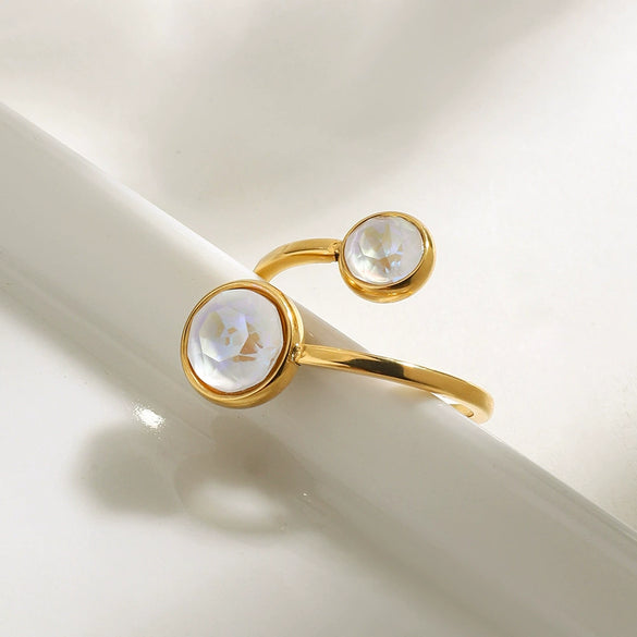 Stainless Steel Female Open Ring With Geometric Design And Electroplating Zircon Jewelry