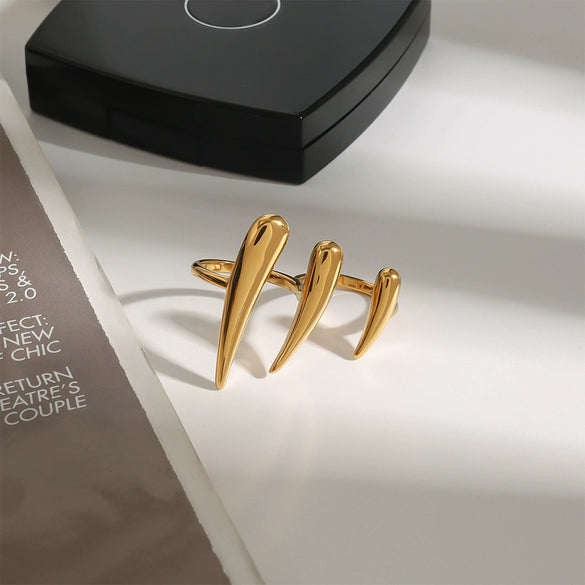 Stainless Steel Finger Exaggerated Ring Geometric Style Electroplating Women's Jewelry