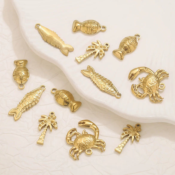 Stainless Steel Fish Crab Coconut Tree Pendant Jewelry Accessories Handmade Electroplated