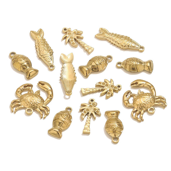 Stainless Steel Fish Crab Coconut Tree Pendant Jewelry Accessories Handmade Electroplated