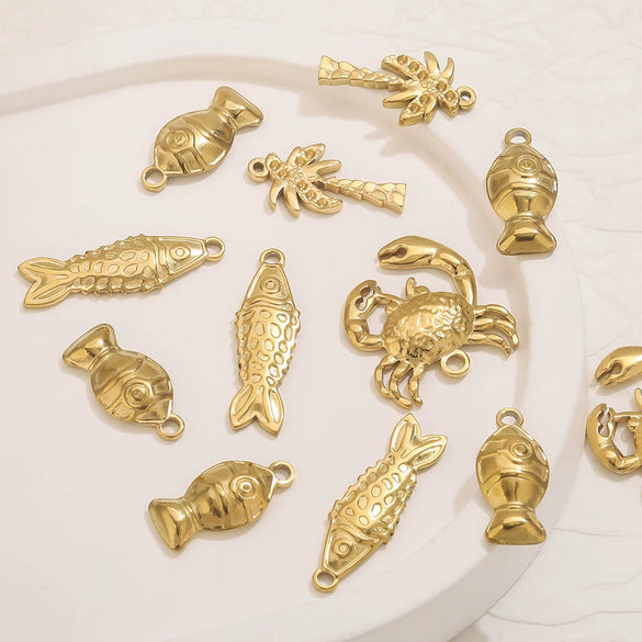 Stainless Steel Fish Crab Coconut Tree Pendant Jewelry Accessories Handmade Electroplated