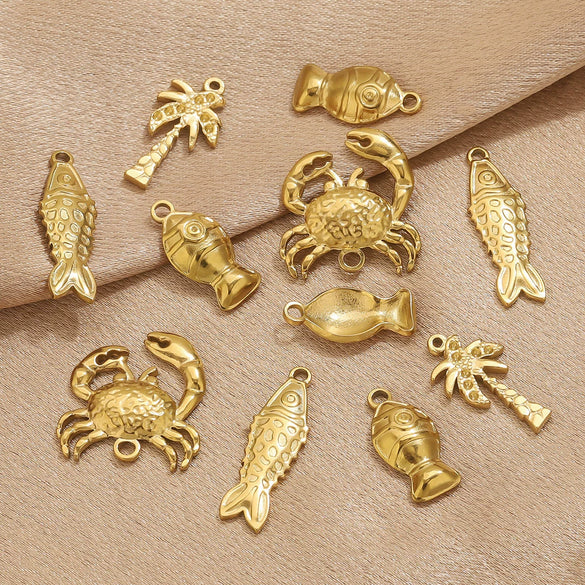 Stainless Steel Fish Crab Coconut Tree Pendant Jewelry Accessories Handmade Electroplated