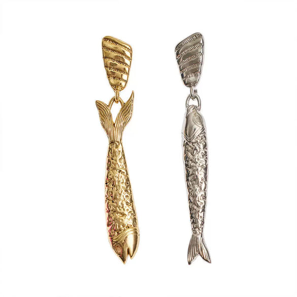 Stainless Steel Fish Earrings Retro Literary Minimalist Style Goldplated Electroplated Jewelry For Women