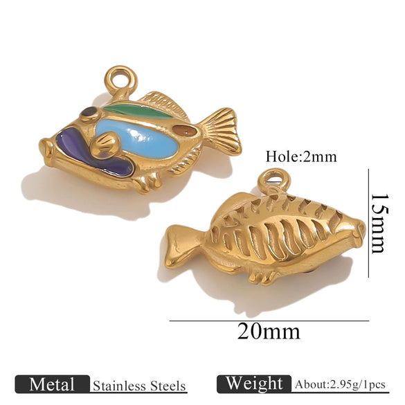 Stainless Steel Fish Octopus Shark Oil Drop Pendant Beach Jewelry Accessories Vacuum Gold Plated Electroplated
