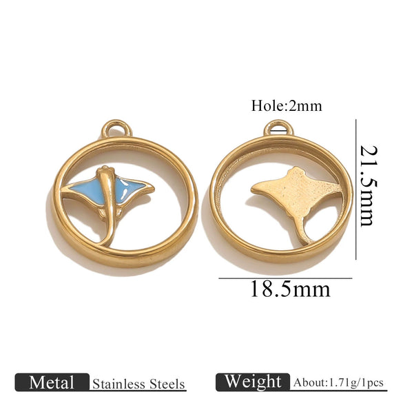 Stainless Steel Fish Octopus Shark Oil Drop Pendant Beach Jewelry Accessories Vacuum Gold Plated Electroplated
