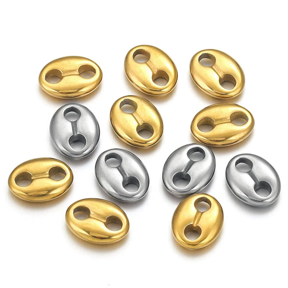 Stainless Steel Fish Pattern Double Oval Bead Connector Diy Jewelry Necklace Making Supplies Accessories With 18K Electroplating