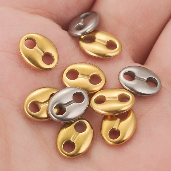 Stainless Steel Fish Pattern Double Oval Bead Connector Diy Jewelry Necklace Making Supplies Accessories With 18K Electroplating