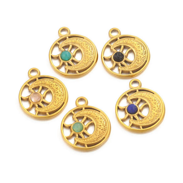 Stainless Steel Fish Pattern Natural Stone Pendant Necklace Jewelry Supplies Accessories With 18K Electroplating