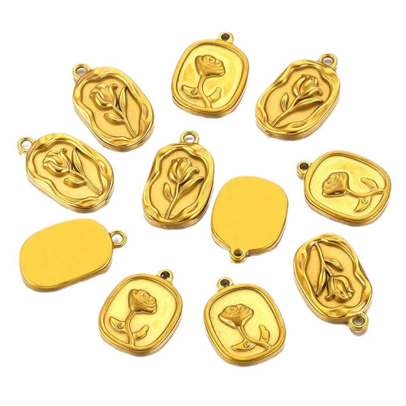 Stainless Steel Fish Pattern Rose Pendant Electroplated Diy Necklace Jewelry Accessories