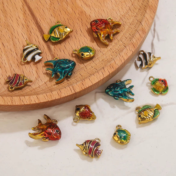 Stainless Steel Fish Pendant Jewelry With Oil Dripping Craft Handmade