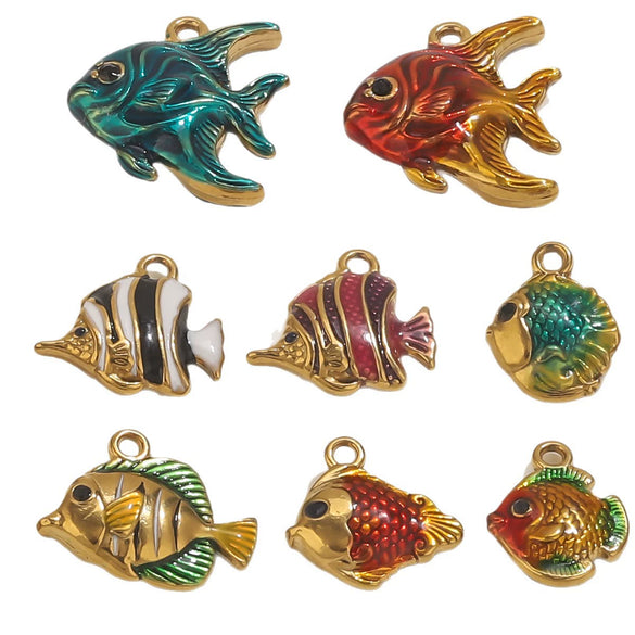 Stainless Steel Fish Pendant Jewelry With Oil Dripping Craft Handmade