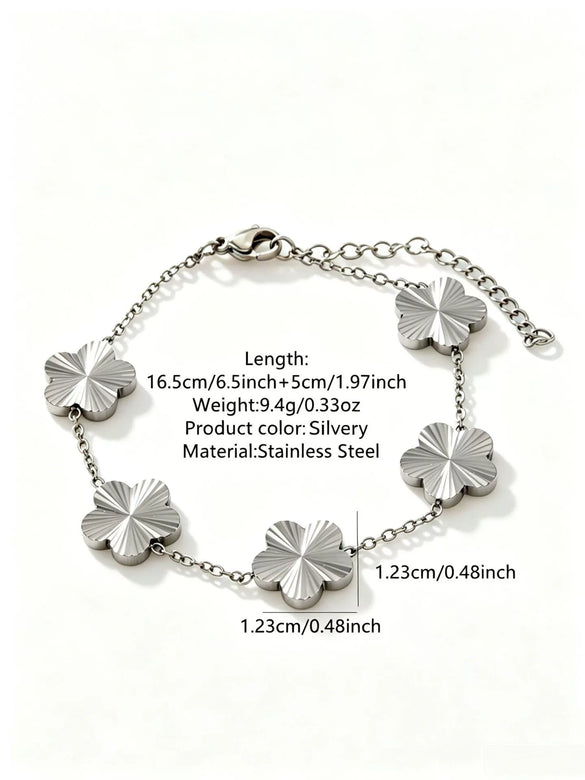 Stainless Steel Five Leaf Clover Jewelry Set For Women With Necklace Earrings Bracelet And Ring Simple Light Luxury Electroplated Design