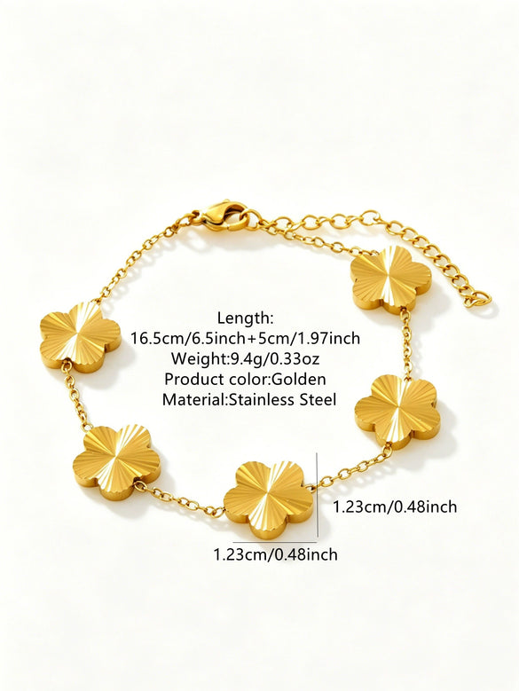 Stainless Steel Five Leaf Clover Jewelry Set For Women With Necklace Earrings Bracelet And Ring Simple Light Luxury Electroplated Design