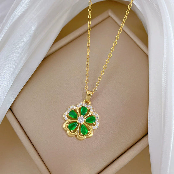 Stainless Steel Fiveleaf Flower Animal Zodiac Cartoon Style Full Diamond Women's Necklace