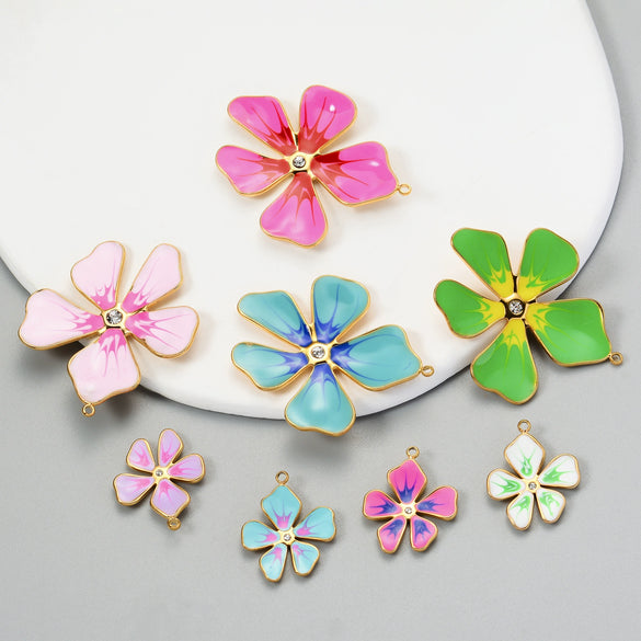 Stainless Steel Fivepetal Flower Drop Oil Jewelry Accessories Earrings Pendant Diy Handmade Material