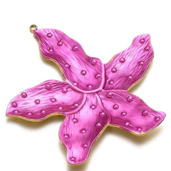 Stainless Steel Fivepetal Flower Oil Dripping Pendant Jewelry Accessories