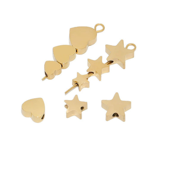 Stainless Steel Fivepointed Star And Heartshaped Loose Beads For Bracelet Accessories With Electroplating And Solid Color Design