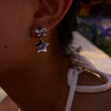 Stainless Steel Fivepointed Star Bow Earrings With Diamond Electroplating Jewelry