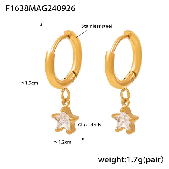 316L Stainless Steel Fivepointed Star Earrings Plated With Real Gold Niche Style