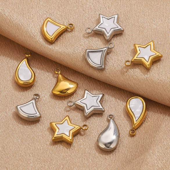 Stainless Steel Fivepointed Star Fanshaped Water Drop Pendant Electroplated Ladies Necklace Accessory